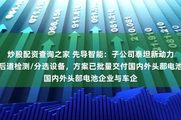 炒股配资查询之家 先导智能:子公司泰坦新动力提供专业化后道检测/分选设备,方案已批量交付国内外头部电池企业与车企