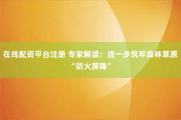 在线配资平台注册 专家解读：进一步筑牢森林草原“防火屏障”